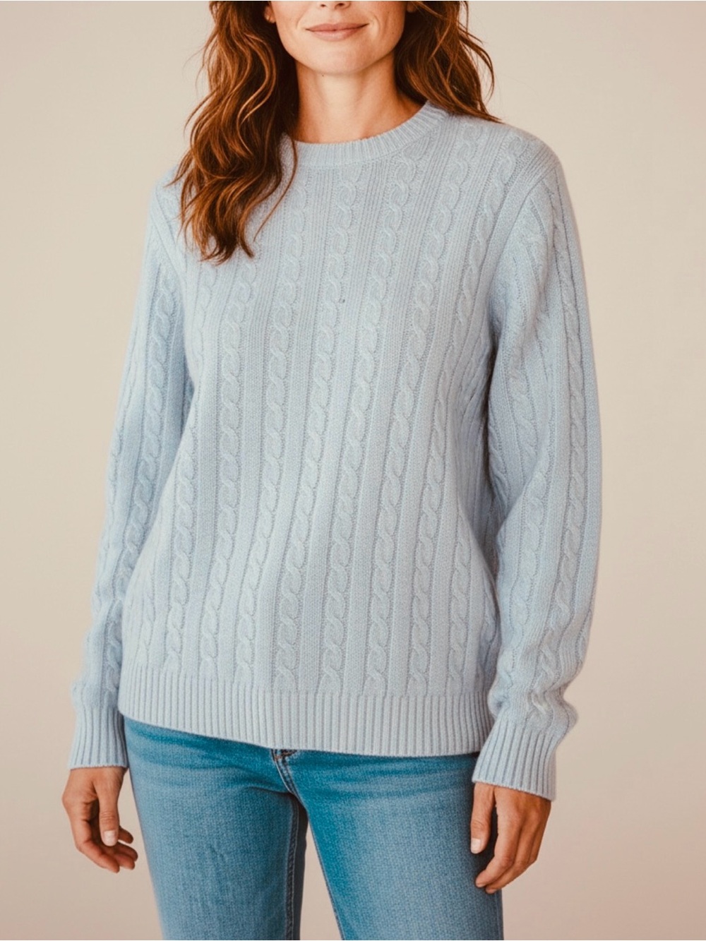Vintage Lauren Ralph Lauren merino/angora cable-knit pullover. Powder Blue 1X